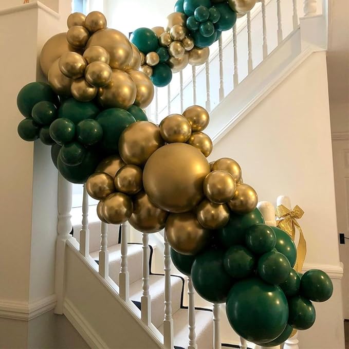Green and Gold Balloons Arch Garland Kit, 134pcs Metallic Gold and