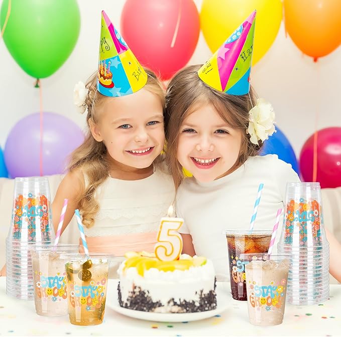 50Pcs Boho Party Plastic Cups 12 oz Stay Groovy Disposable Cups