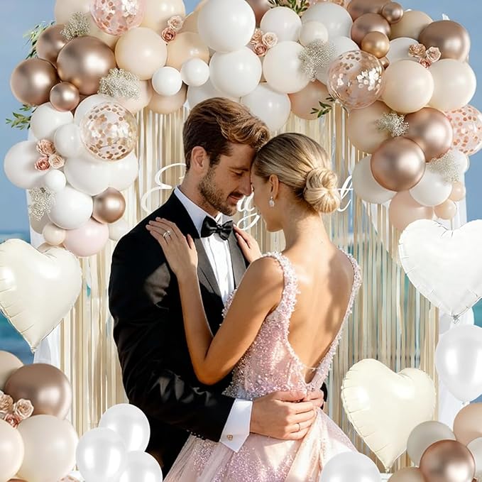 White and Champagne Gold Balloons Garland Arch Kit with Rose Gold