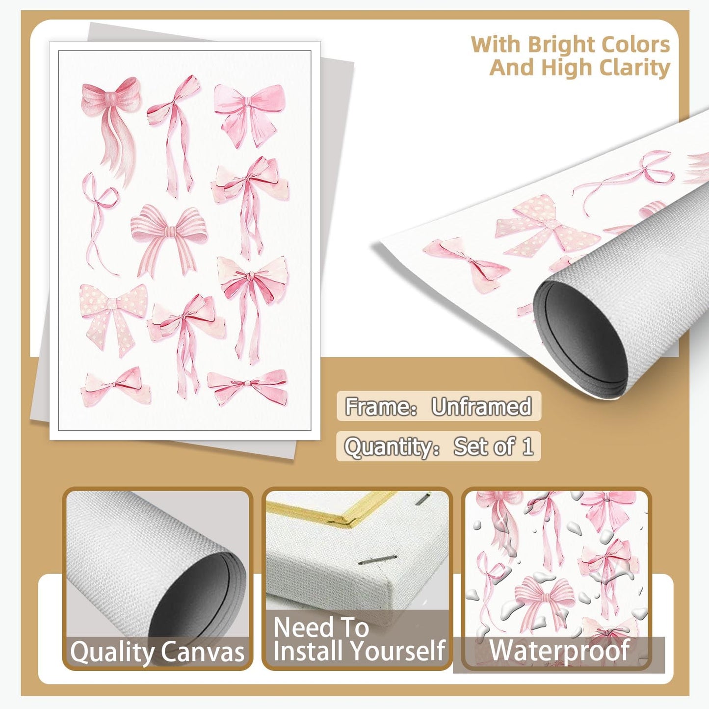 Pnsoien Trendy Pink Bow Ties Posters Preppy Chinoiserie Coquette Room