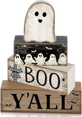 4 Pcs Halloween Table Decoration Wooden Ghost Tiered Tray Decoration
