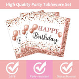 Wiooffen 96pcs Rose Gold Birthday Party Supplies Pack Happy Birthday