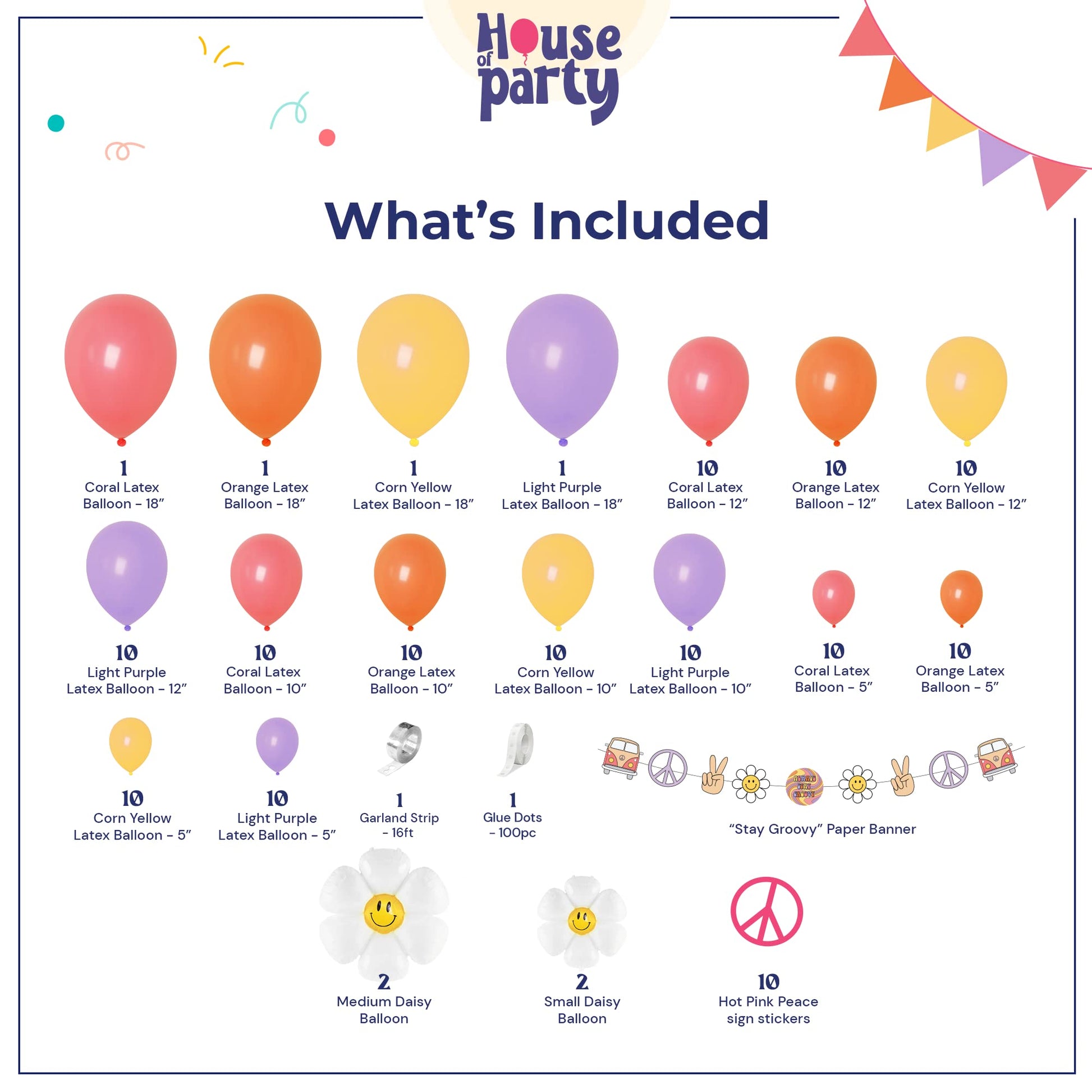 HOUSE OF PARTY Rainbow Balloon Arch Kit – 140Pcs Assorted Color