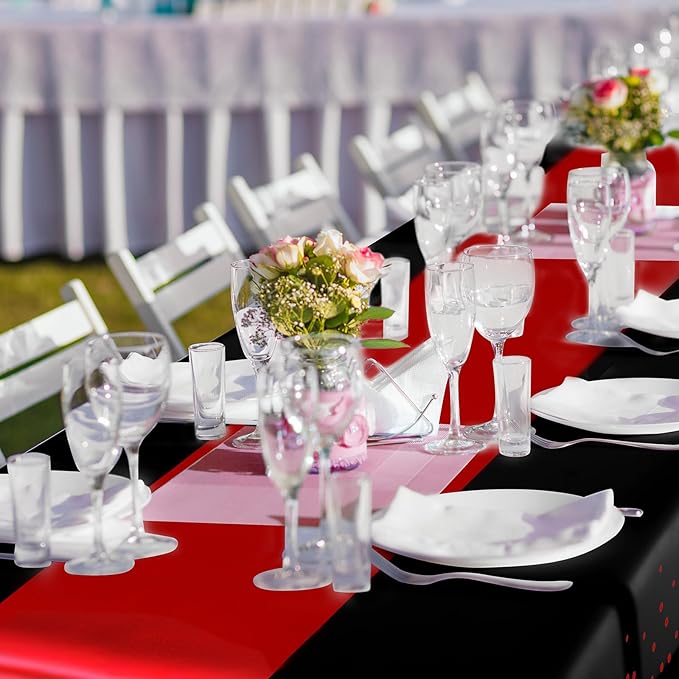 Breling 16 Pack Black and Red Disposable Plastic Tablecloths and