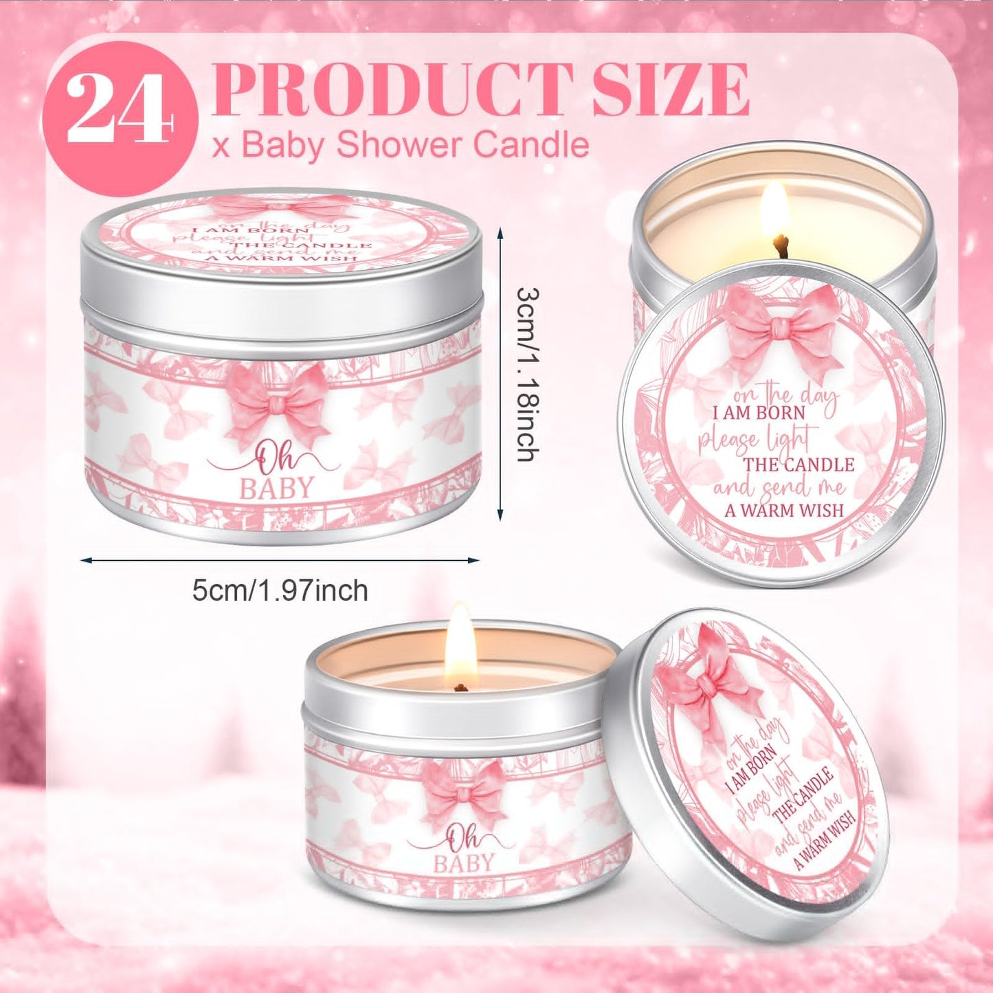 MTLEE 24 Pcs Bow Baby Shower Party Favors Candles Lavender Scented