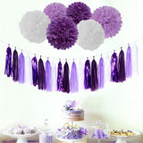 Purple White Lavender Party-Decorations Streamers - 28pcs Tissue Pom