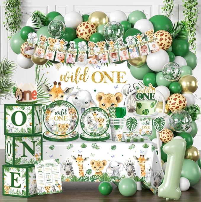 Cocomigo 248pcs Wild One Birthday Decorations for Boy Complete Wild