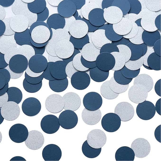 Silver and Blue Confetti Table Decoration for Birthday Graduation