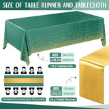 Breling 24 Pack Green and Gold Disposable Plastic Tablecloths and