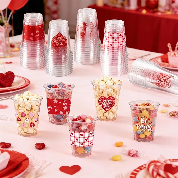 100Pcs Valentine's Day Party Decoration Cups 12oz Pink Red