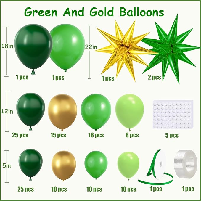 KARLURE Green and Gold Balloon Garland Arch Kit with Stars, Different