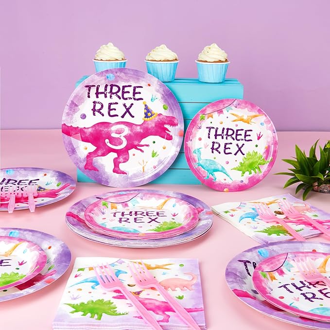 Dinosaur 3rd Party Decorations 64PCS Dinosaur Plates Napkins and