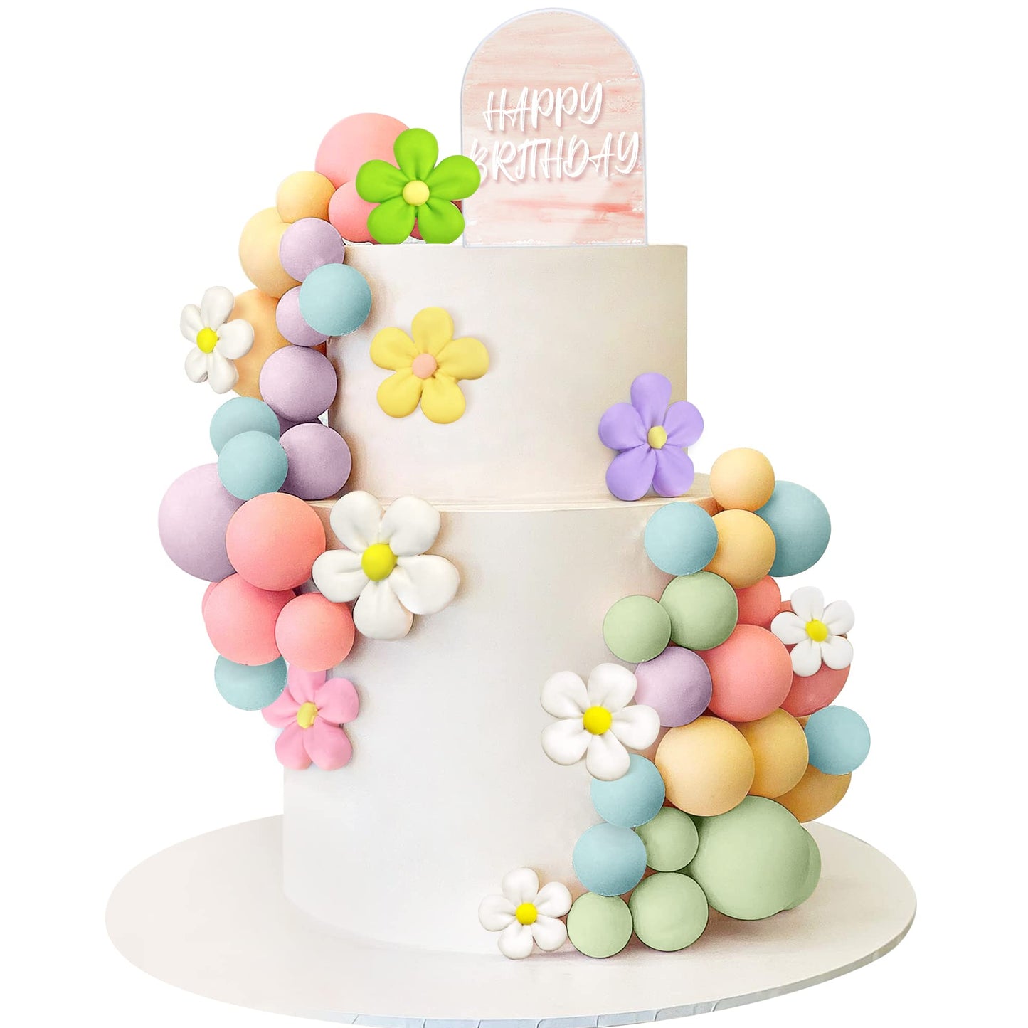 46 PCS Boho Groovy Cake Topper Mini Balls Acrylic Retro Hippie Daisy