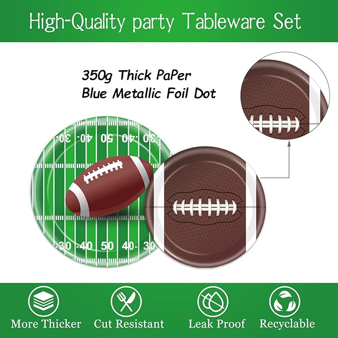 96 PCS Football Party Supplies Plates and Napkins Tableware Set
