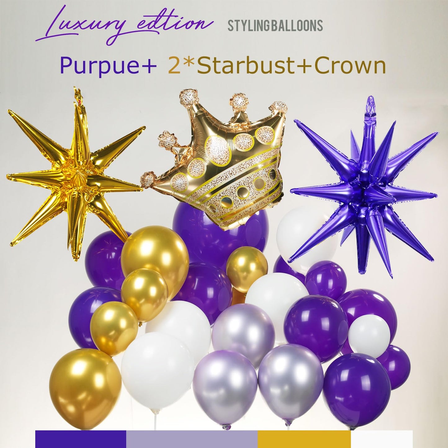 royal Purple gold white Balloon garland kit 126Ppcs luxury double