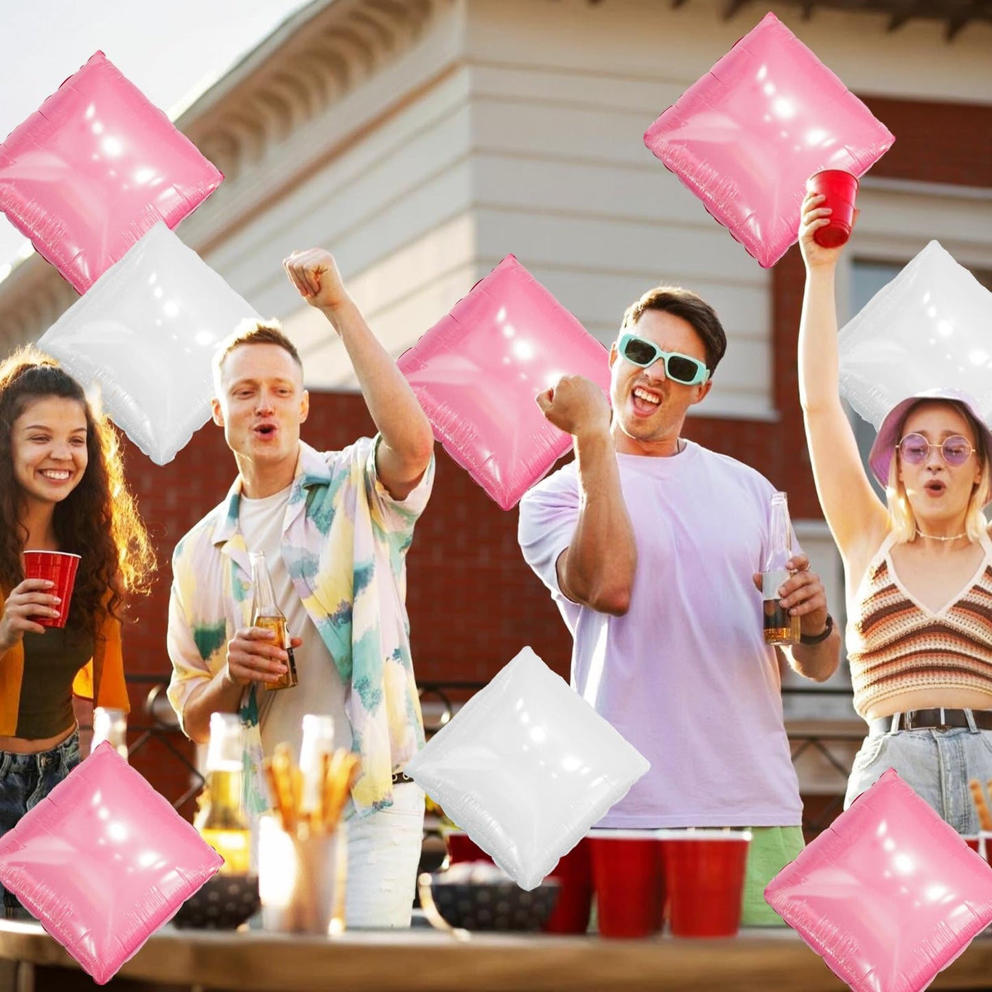 Pearl Pink and White Square Foil Balloon Wall,19 Inches Double Sided