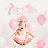 Girls 1st Birthday Decorations - Pink Bow High Chair Banner, Bow First