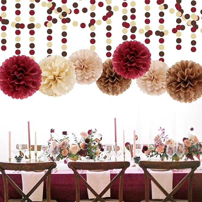Boho Baby Shower Burgundy Brown Champagne Party Decorations 28pcs