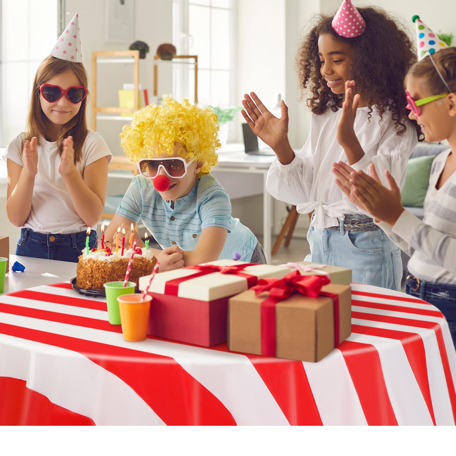 Tatuo 3 Pcs Red and White Round Circus Table Cloth 84 Inch Carnival