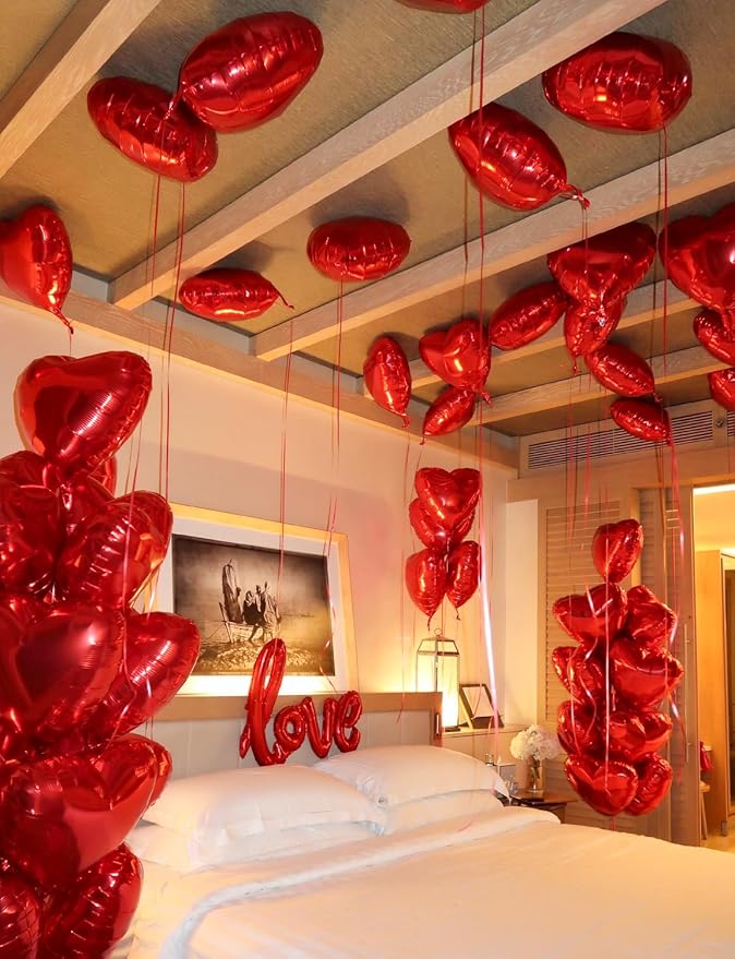 Valentines Day Decorations Set Red Heart Balloons with Love Balloon