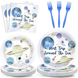 ZOIIWA 200 PCS First Trip Around the Sun Birthday Tableware Disposable