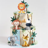 Jungle Safari Animal Cake Topper with Lion Giraffe Monkey Elephant