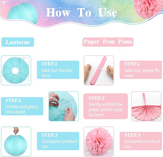 14 Pcs Pastel Party Decorations Kit - Macaron Tissue Paper Pom Poms,
