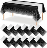12Pcs Black Silver Tablecloth Party Decorations,Plastic Black Table