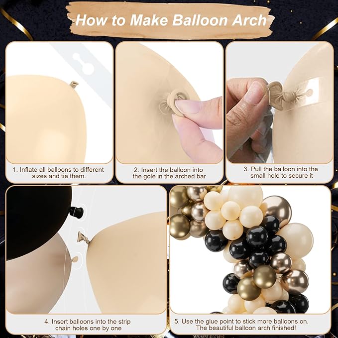 Black and Gold Balloon Arch Kit Black White Sand Beige Cream