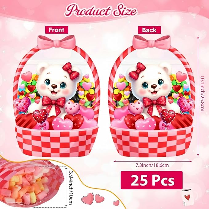 25 Pcs Valentine's Day Gift Bags Valentine Bear Treat Bags with