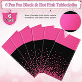 3Pcs Black Hot Pink Tablecloth Party Decorations,Plastic Black Table