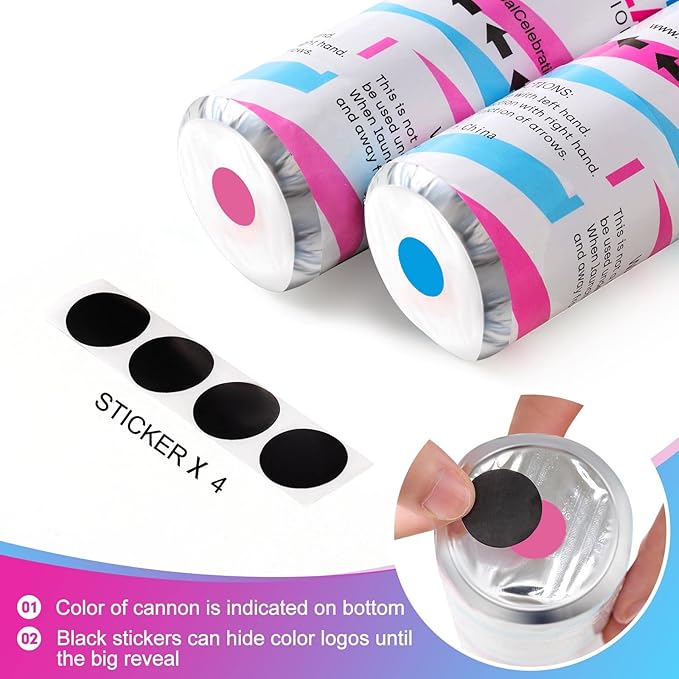 Premium Gender Reveal Confetti Cannon Set of 4 Mixed 2 Blue 2 Pink