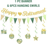 Retirement Party Decorations Women Men Green Happy Retirement Banner