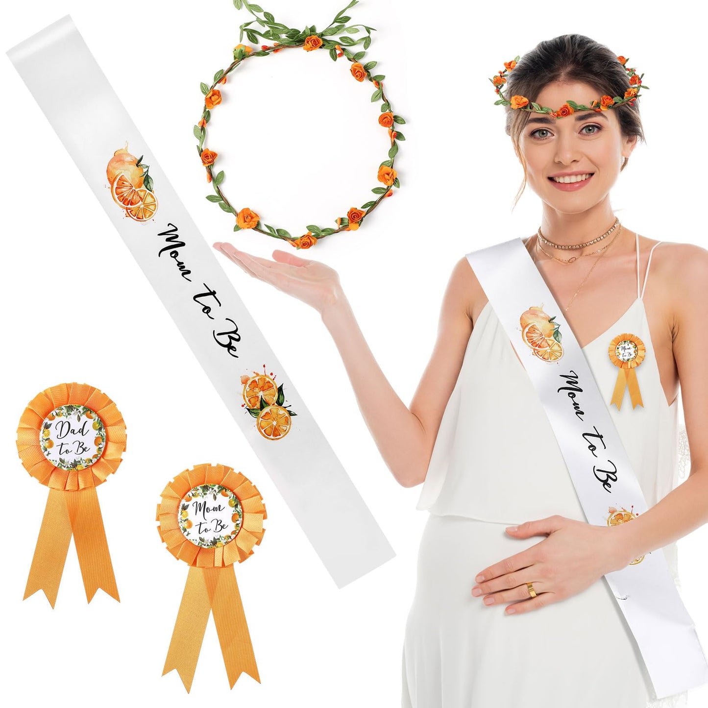 Xinnun 4 Pieces Little Cutie Citrus Mom to Be Sash Baby Shower