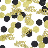 Happy Birthday Confetti, Glitter Gold and Black Birthday Table