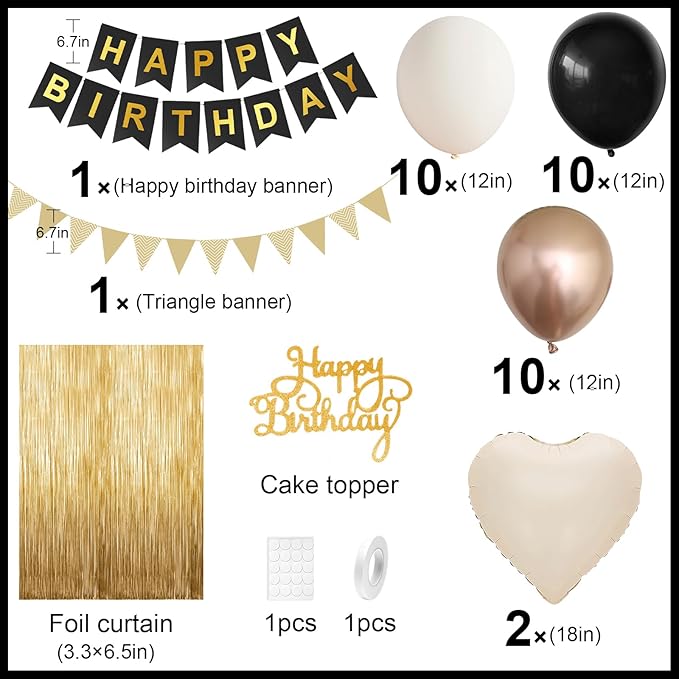 Black Gold Birthday Decorations Party Decorations with Sand White