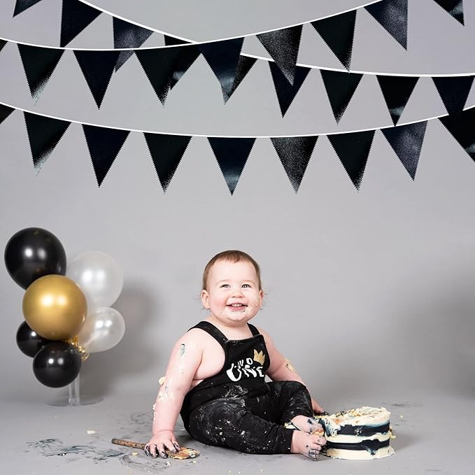 Black Party Decorations Triangle Pennant Banner Flag Black Metallic