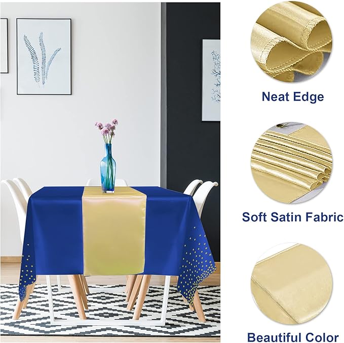 24Pack Disposable Plastic Tablecloths and Satin Table Runner Set Blue