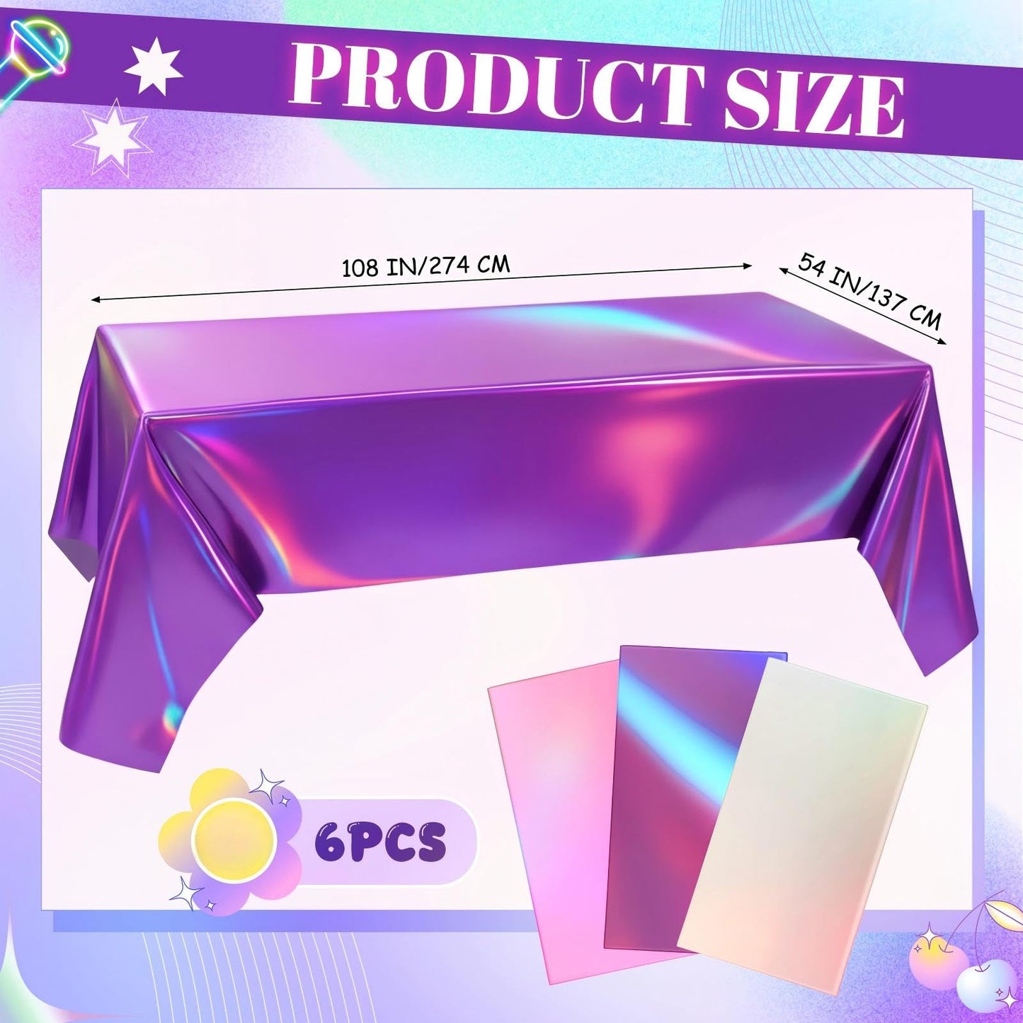 Oudain 6 Pcs Kpop Theme Party Purple & Pink & Silver Iridescent Party
