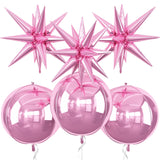 6Pcs Pink Foil Balloons,22Inch Metallic Pink 4D Round Ball Balloon and