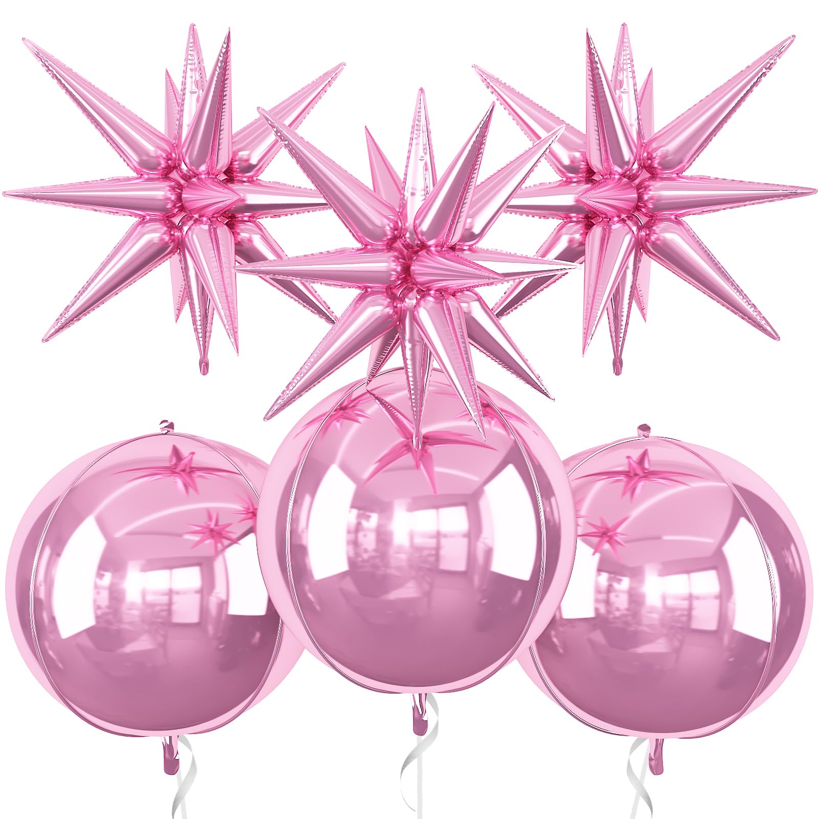 6Pcs Pink Foil Balloons,22Inch Metallic Pink 4D Round Ball Balloon and