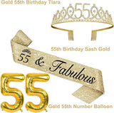 55th Birthday Decorations for Women Gold with 55th Birthday Sash and