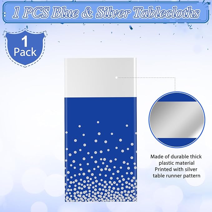 1Pcs Blue Silver Tablecloth Party Decorations,Plastic Royal Blue