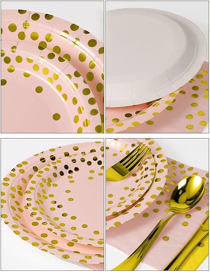 141 Pieces Pink Gold Party Supplies Party Dinnerware Sets Include