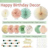 Sage-Green Blush-Pink Birthday Decorations for Women Girls, Cream