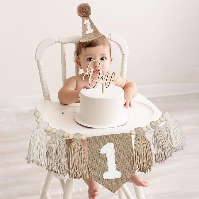 1st Birthday Decorations Boys High Chair Banner With One Cake Topper