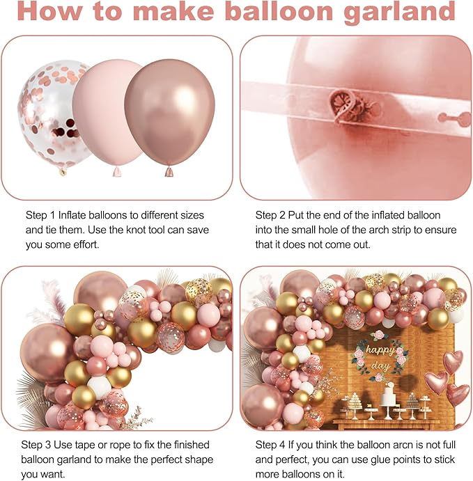Amandir Rose Gold Balloons Garland Arch Kit, 150pcs Rose Gold Pink