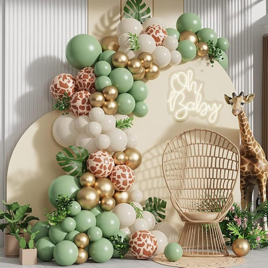 Jungle Safari Balloon Garland Arch Kit 135pcs Sage Green and White