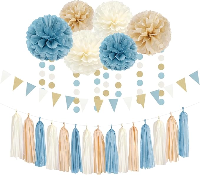 Light Dusty Blue Beige Champagne Boho Party Decorations 23pcs Baby