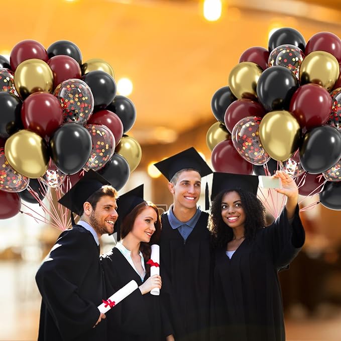 60pcs 12inch Black Burgundy and Gold Balloons, with Gold Red Black
